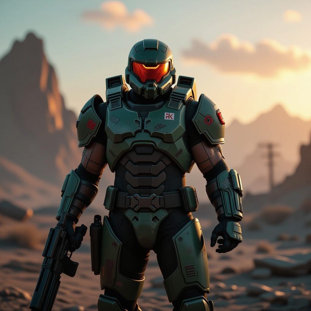 Doom Slayer Hero in Hellish Landscape