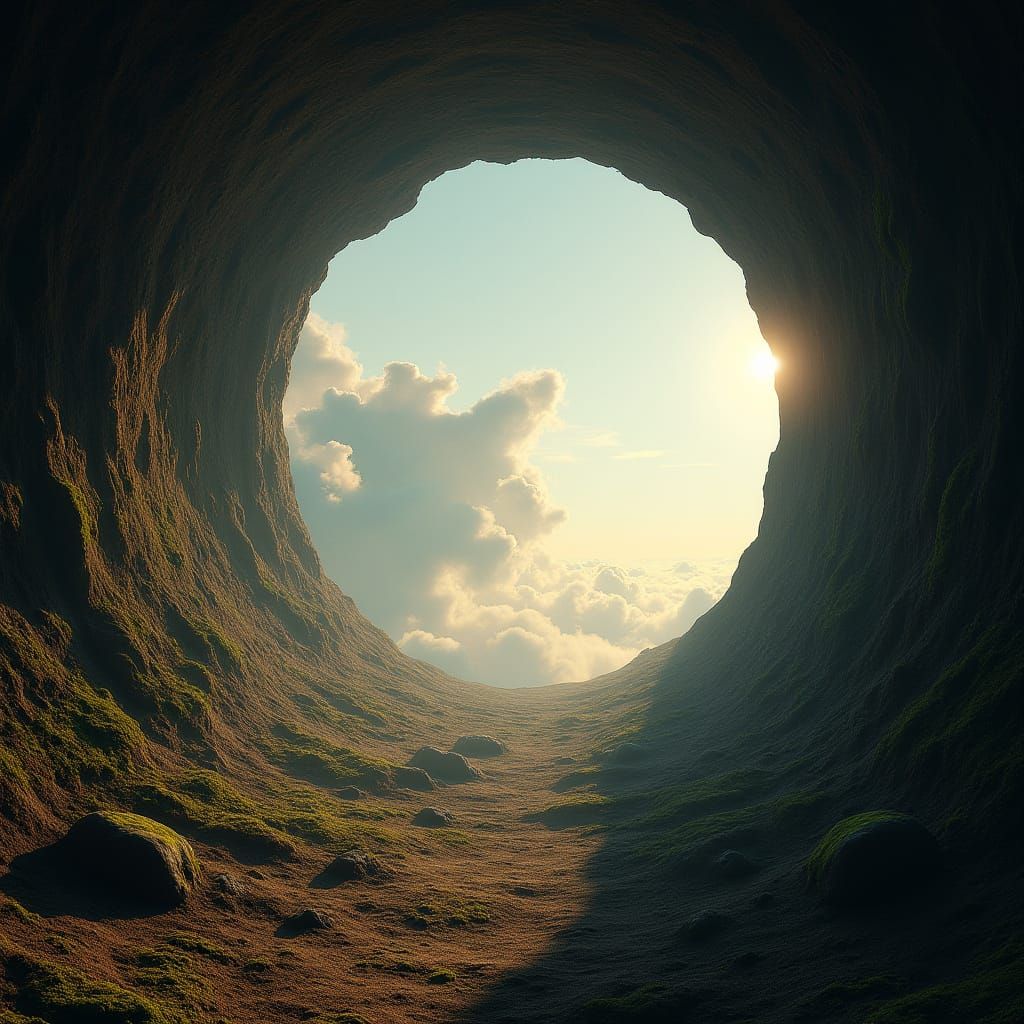 Surreal Hole in Earth Reveals Dreamlike Sky with Soft, White...