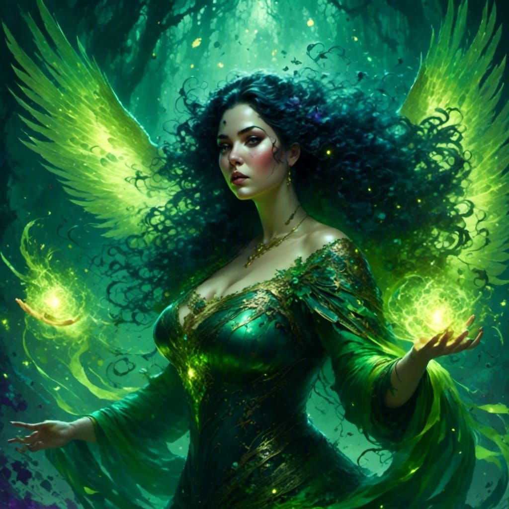 Dark Fantasy Angel Descends in Ethereal Mist