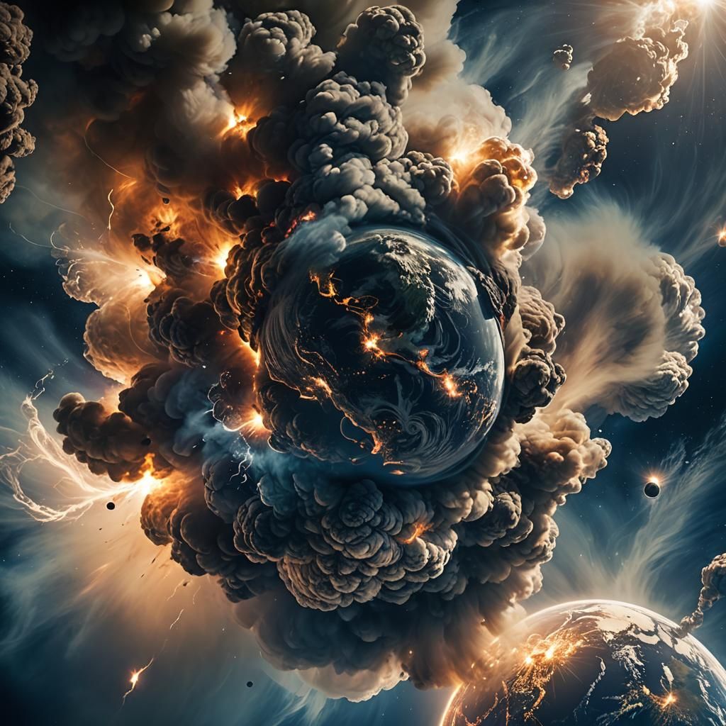 Ominous Earth Surrounded by Smoke in Space