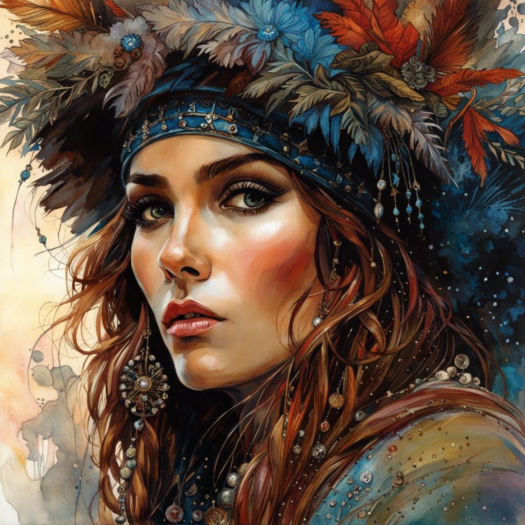 Intricate Portrait of Noomi Rapace in Boho Style