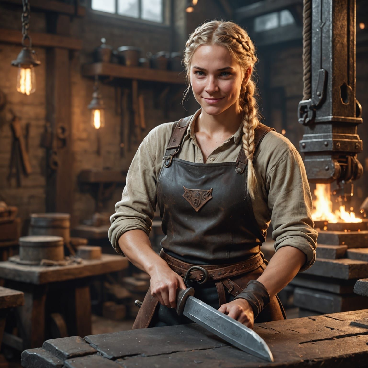 Blonde Blacksmith at Anvil: Fantasy Concept Art