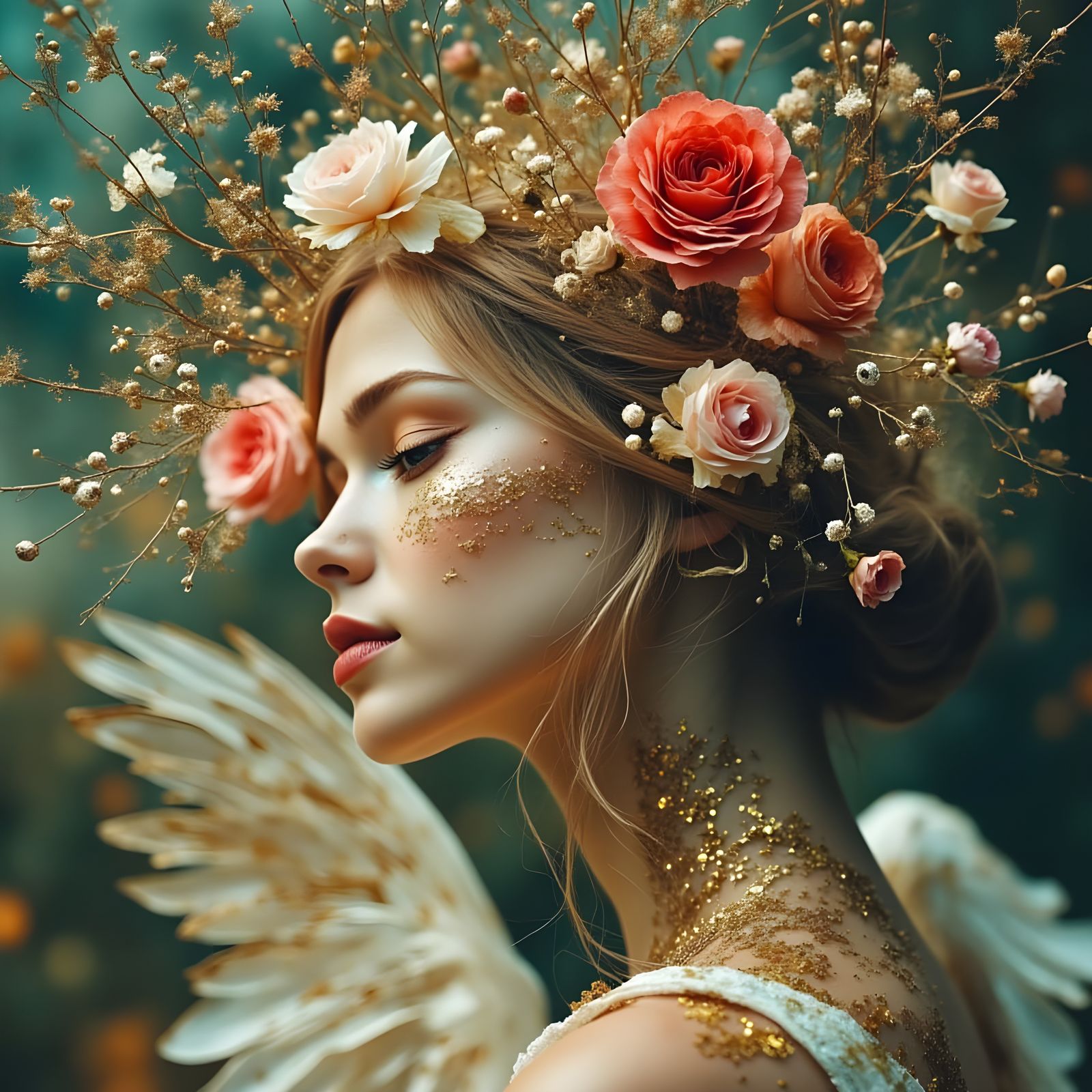Angelic Floral Portrait: A Dreamlike Fusion