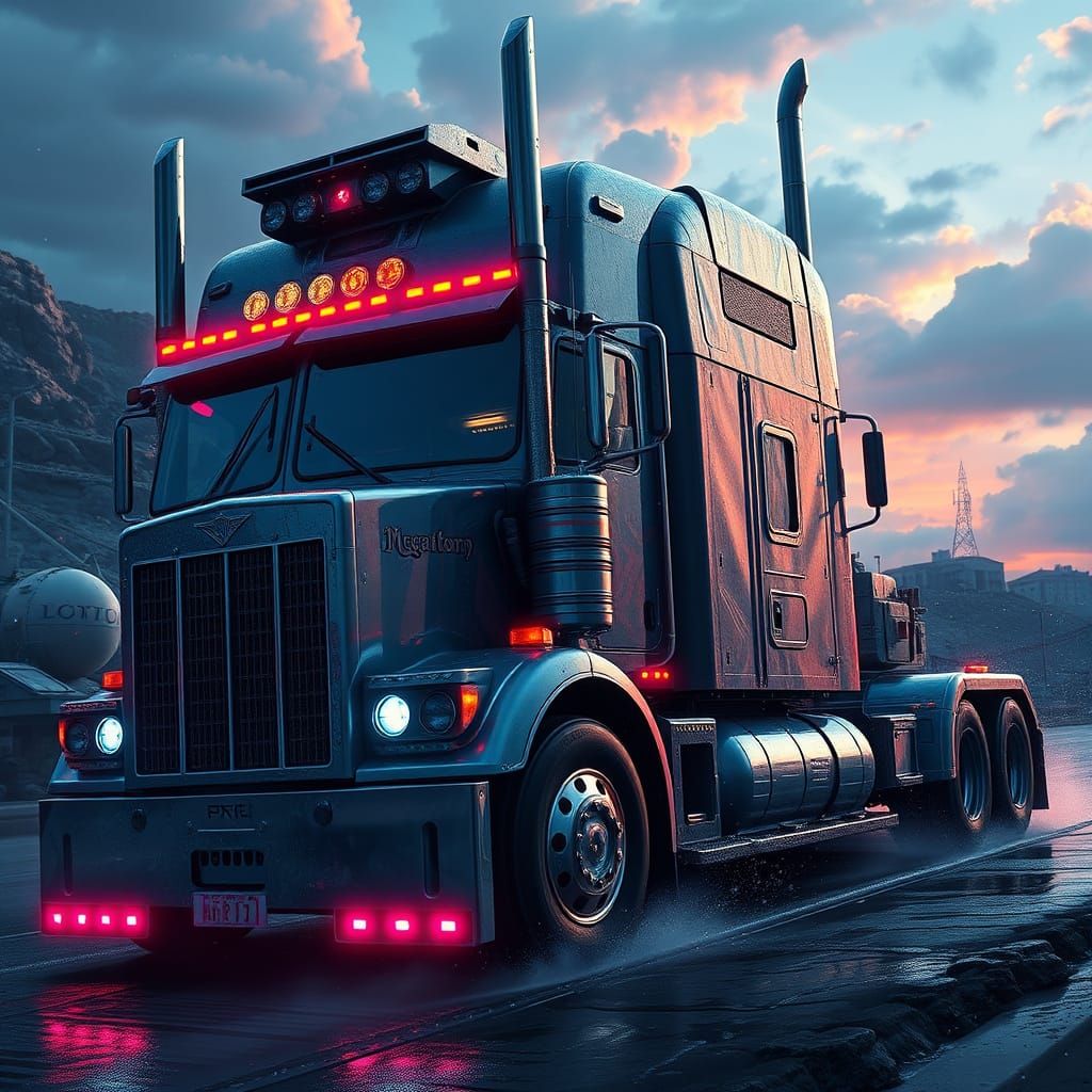 Megatron as a Cyberpunk Semi Truck in Deep Fantasy