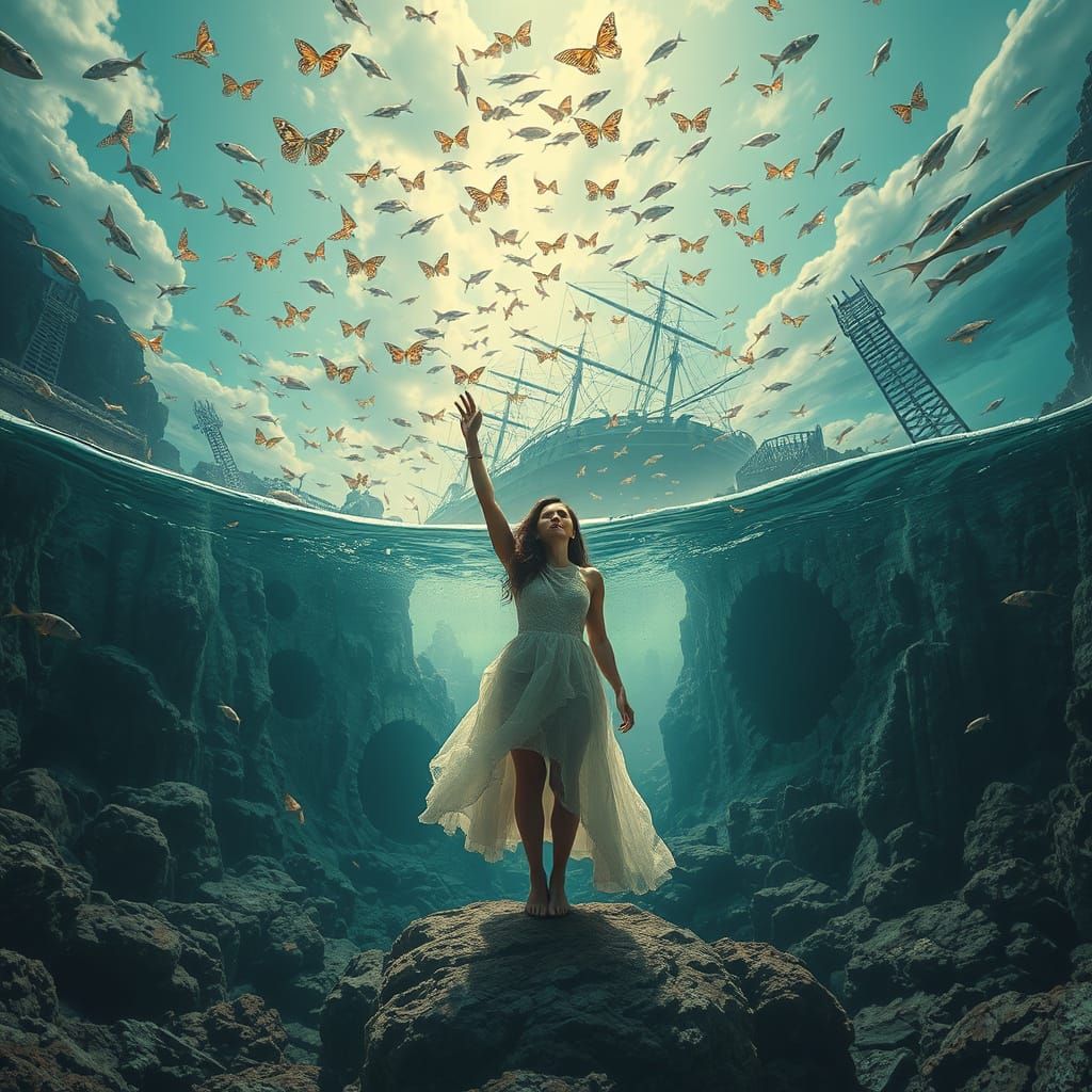 Surreal Sea Goddess Reigns Over a World of Mirrored Waters a...