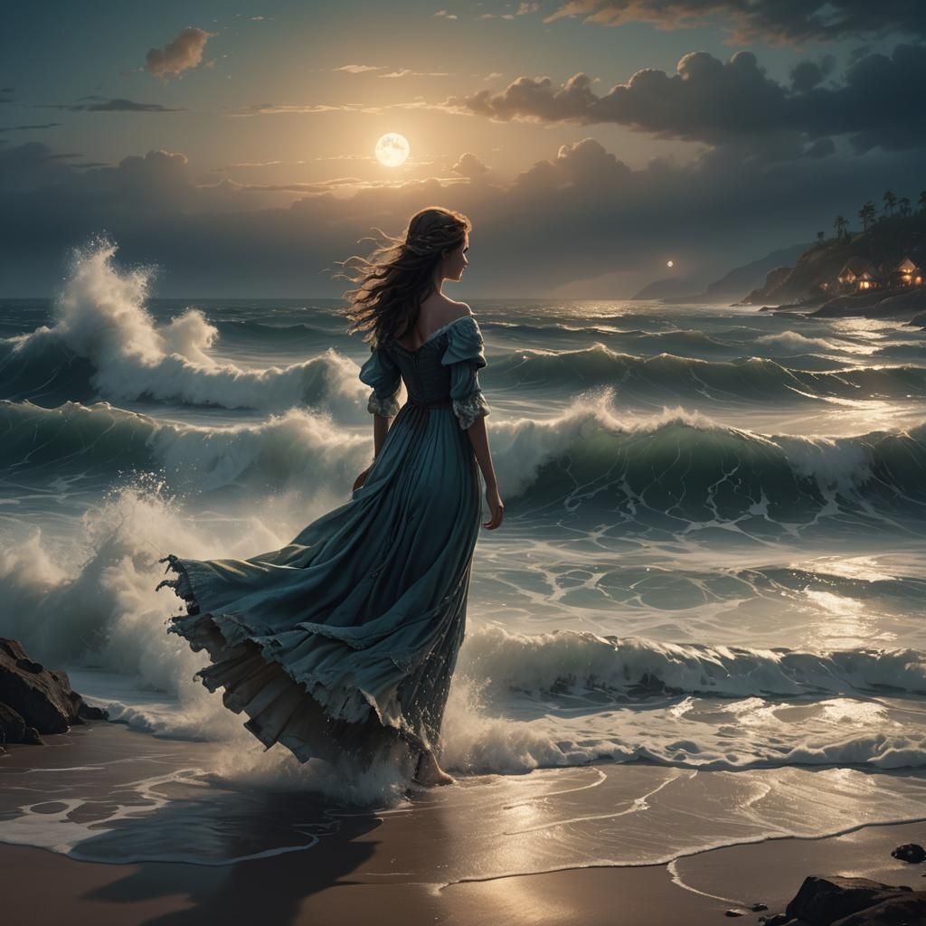 Lonely Spirit on a Stormy Beach in Romantic Style