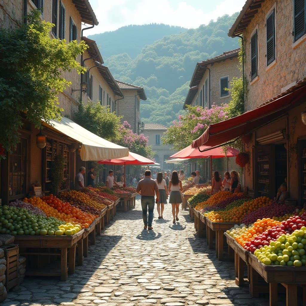 Ancient Italian Village Fruit Market in Epic Cinematic Style