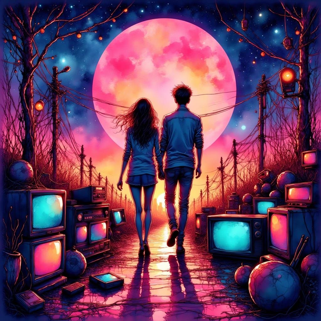 Youthful Couple Stepping Out into a Vibrant City Night