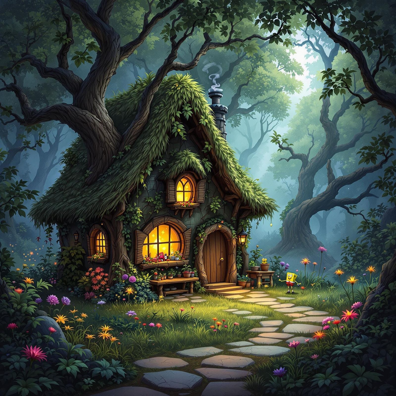 Enchanted Forest Cottage: A Storybook Illustration