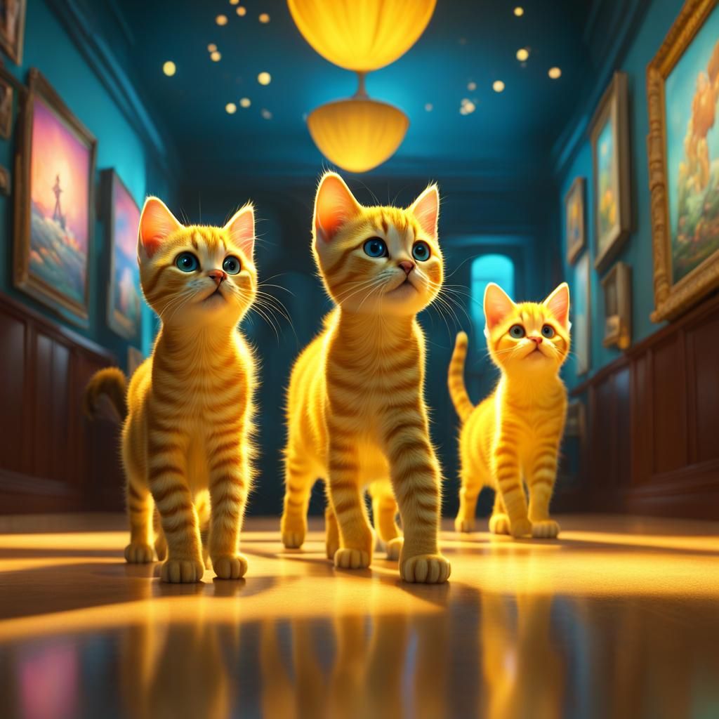 Kittens Visit Art Museum in 3D Style