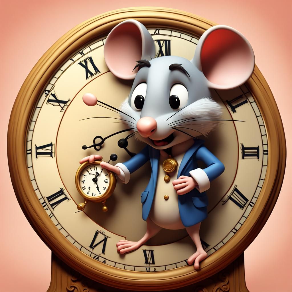 Cute Mouse Climbing Clock in 3D Style