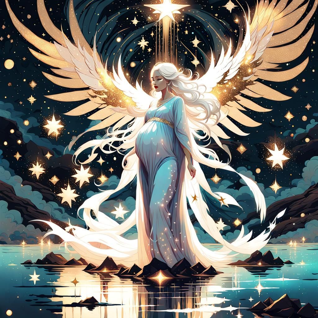 Heavenly Pregnant Woman with Wings in Ukiyo-e Style