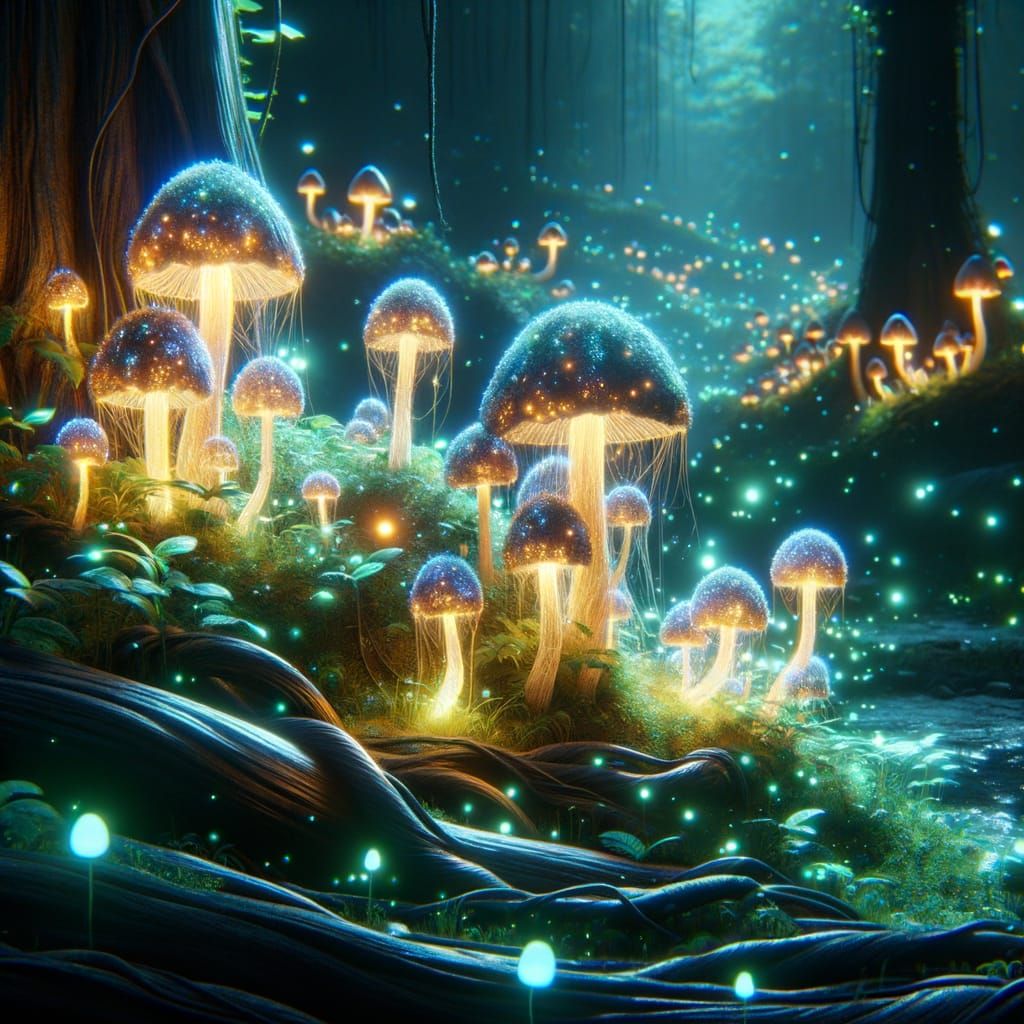 Bioluminescent Forest in Dreamlike 3D Animation