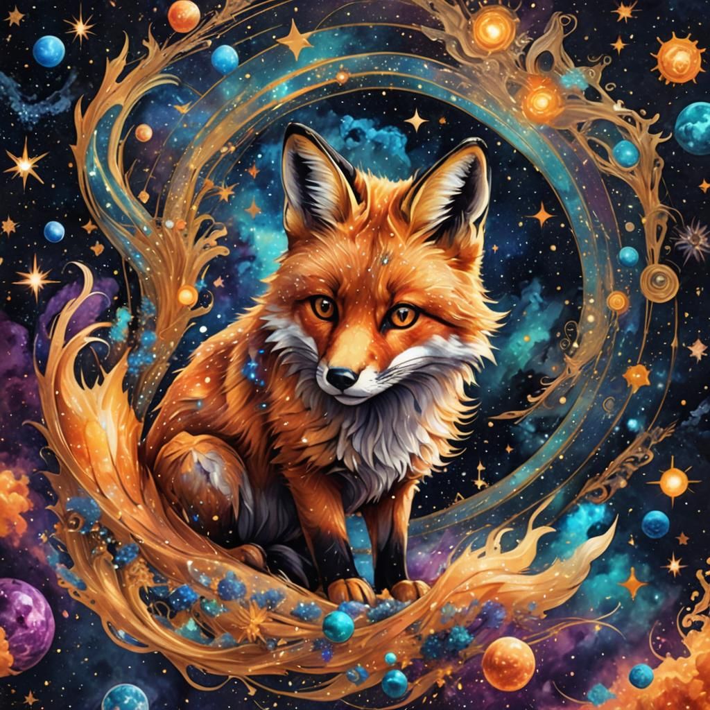 Cosmic Fox Roaming the Star-Studded Universe