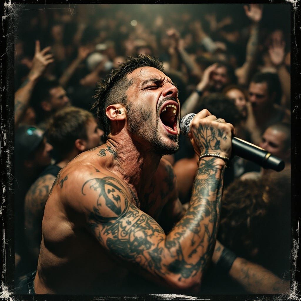 Ultra Realistic Punk Rock Concert Scene in Polaroid Style