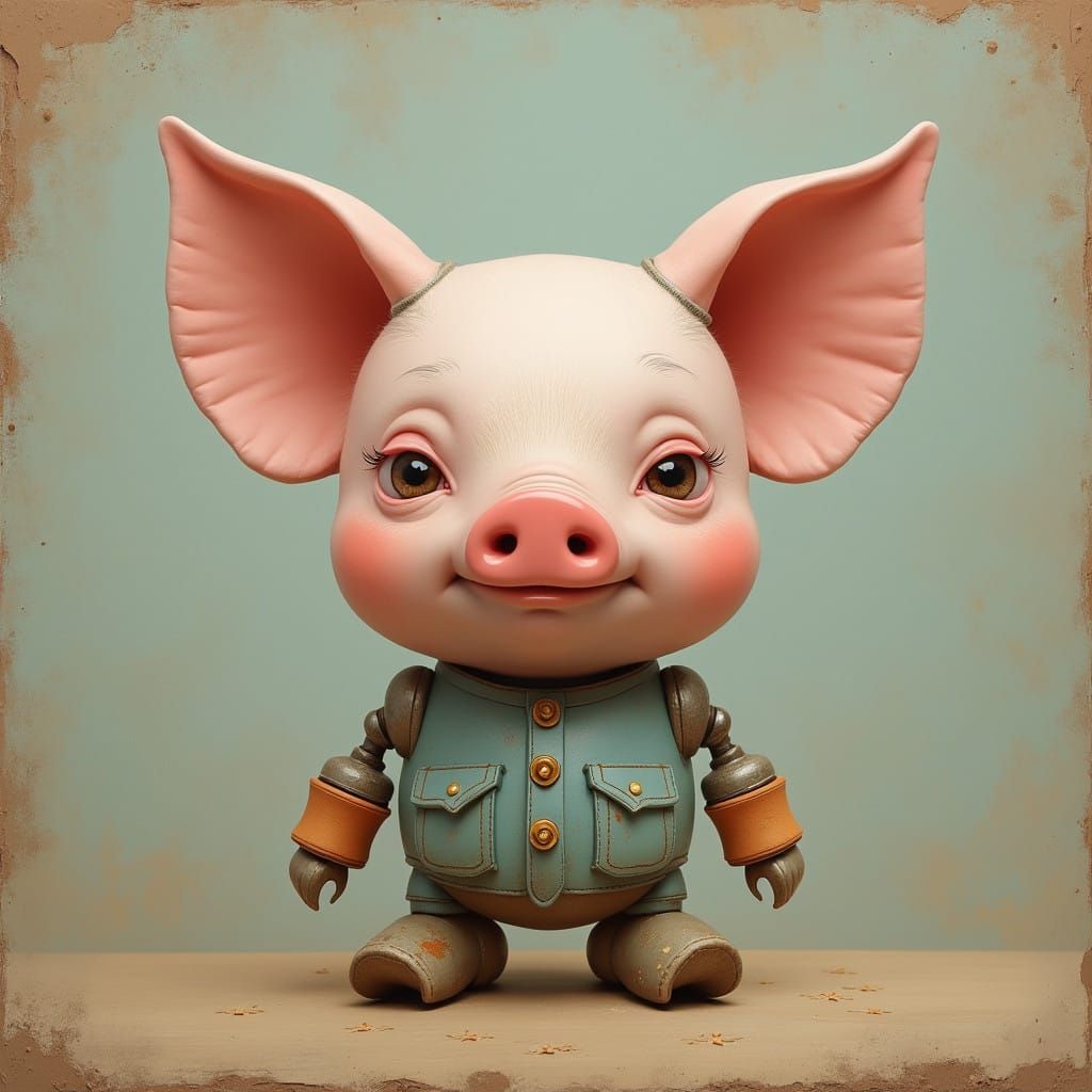 Whimsical Robot Pig in Dreamlike Splendor