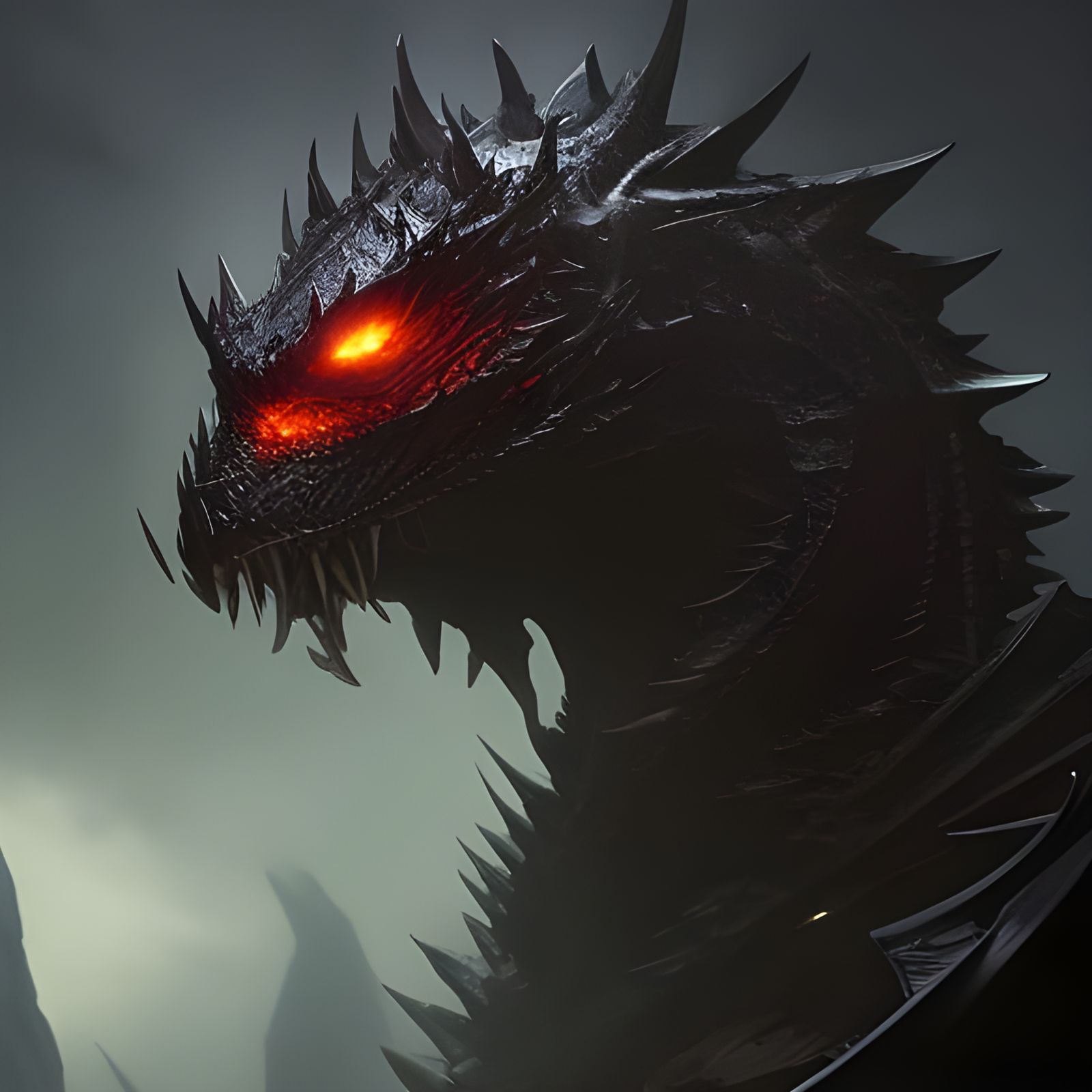 Sinister Black Dragon in Detailed Matte Painting