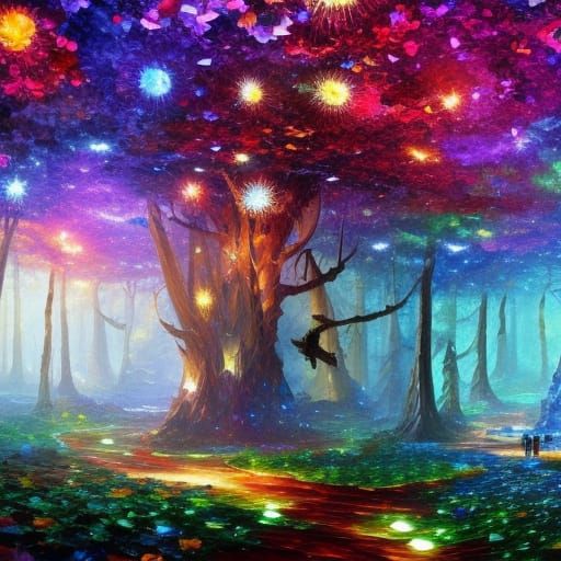 Sparkling Magical Mushroom Forest: Detailed Matte Painting