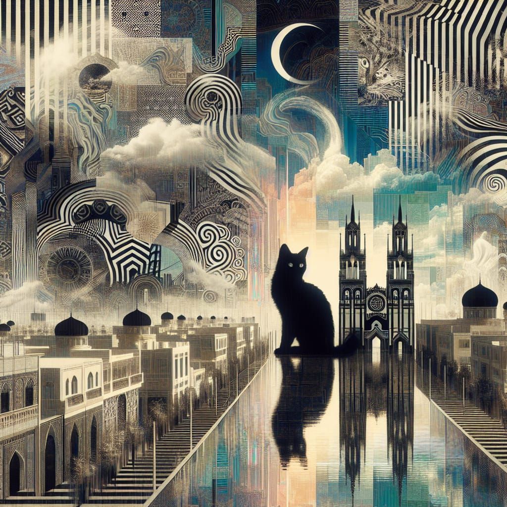 Surreal Dreamscape in Post-Punk Style with Glitch Art Elemen...