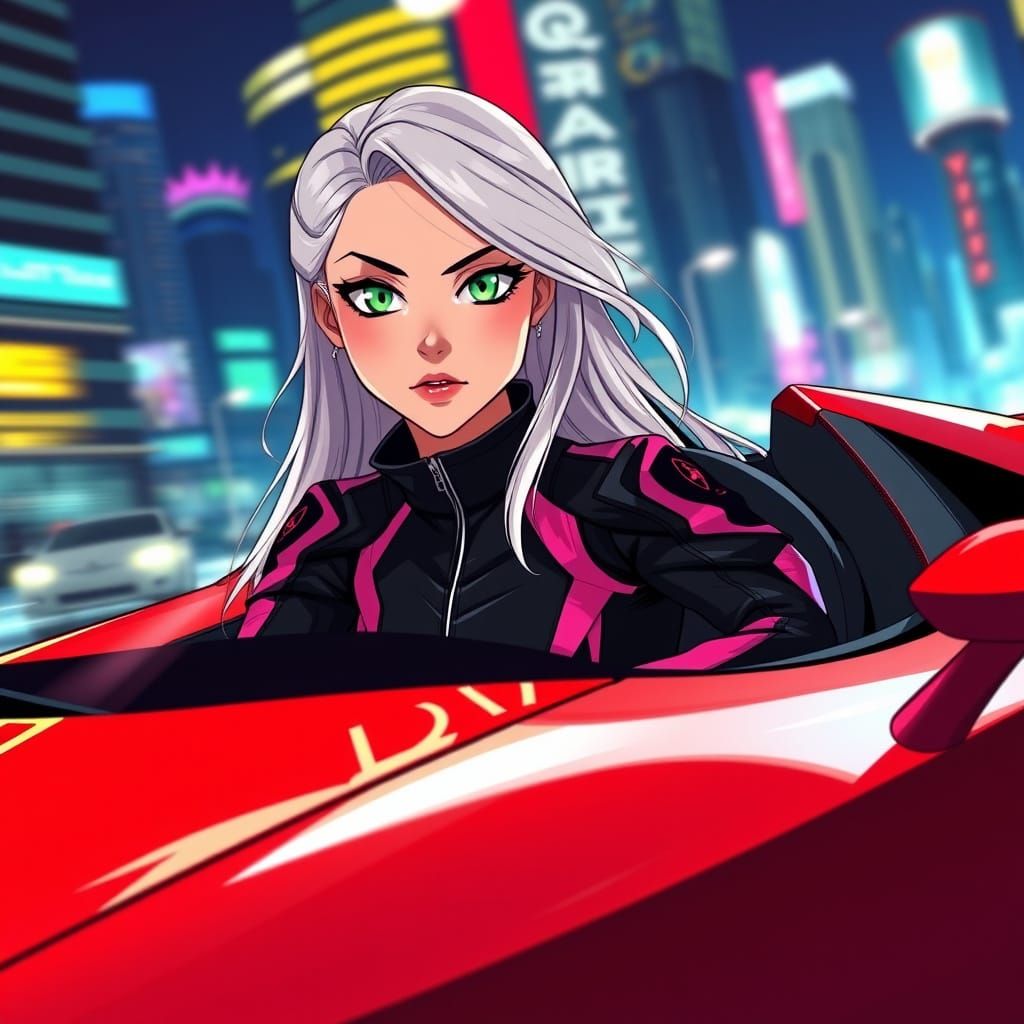 Anime-Inspired Racing Queen in Cherry-Red Lamborghini