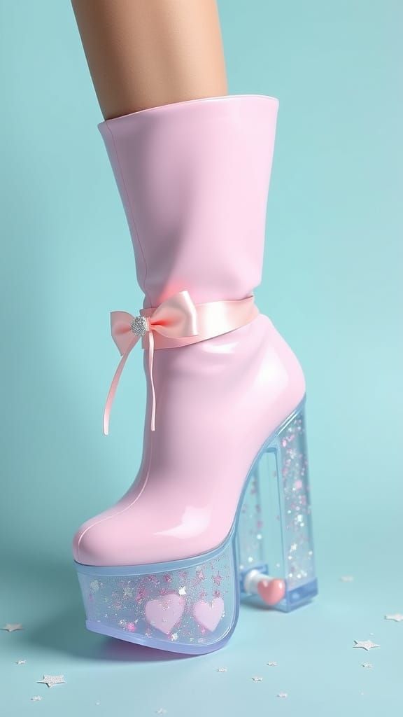 Pastel Latex Booties with Glitter Heels
