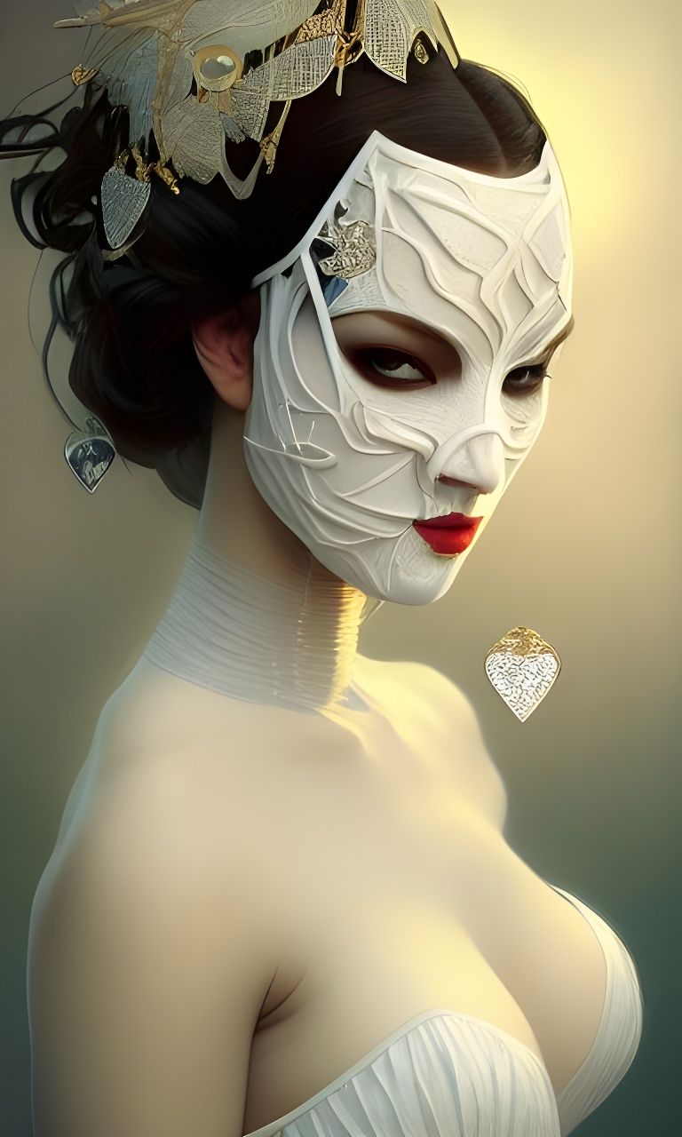 Porcelain Masked Woman in Hyperdetailed Style