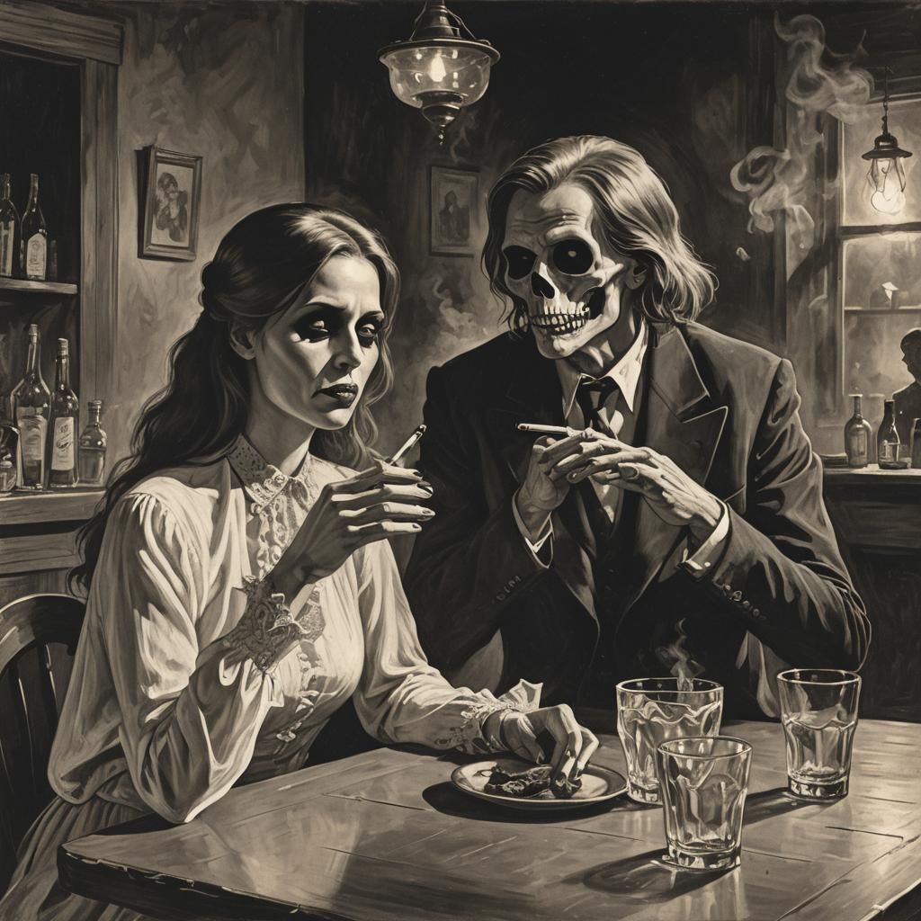 Ghostly Watcher: Girl at Table Smoking