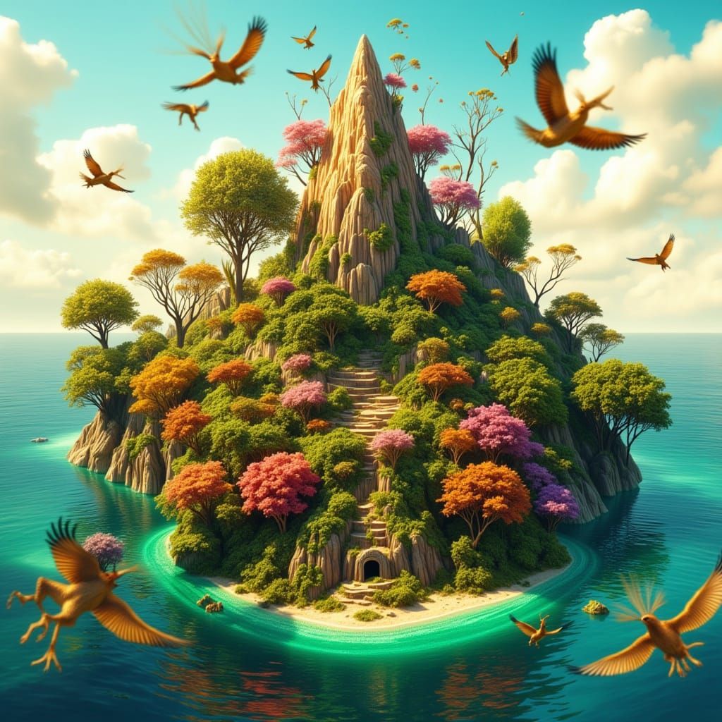 Vibrant 3D Island of Prehistoric Life