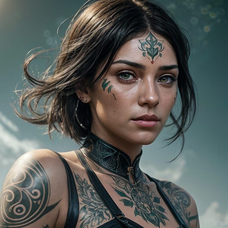 Latina Beauty with Tattoos: Hyperdetailed Portrait