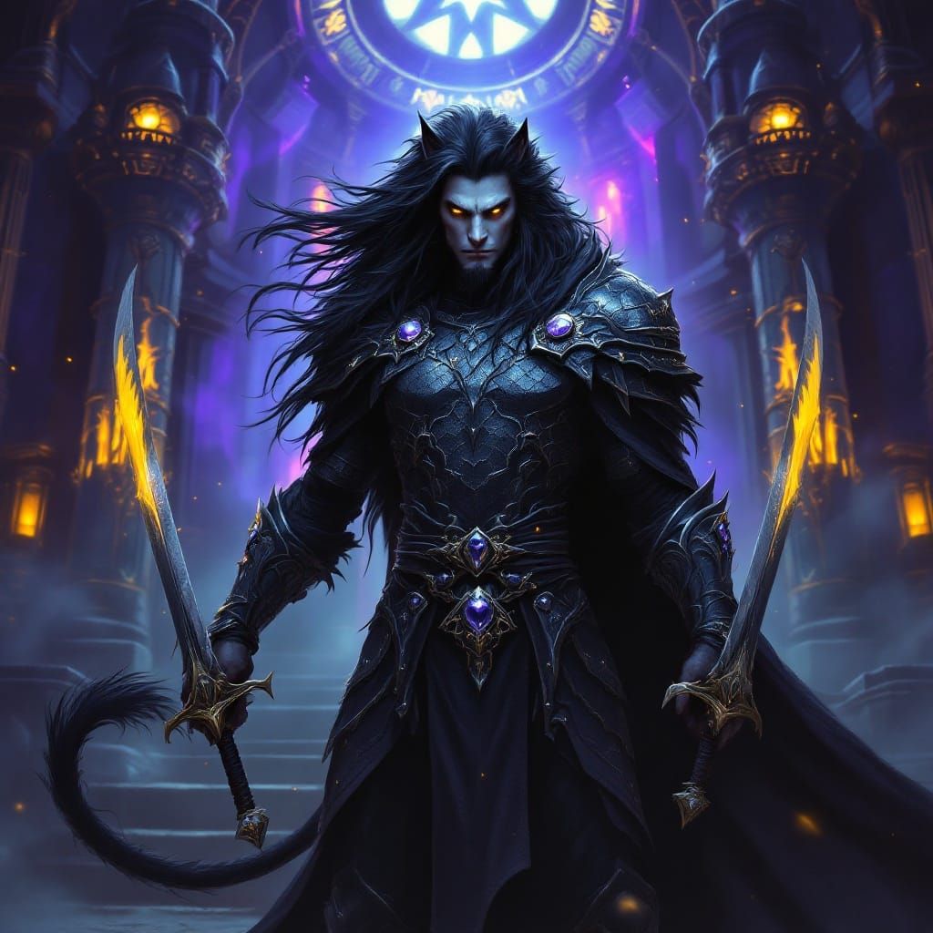 Elegant Shadow Lion Demi-Human in Chain Mail Armor