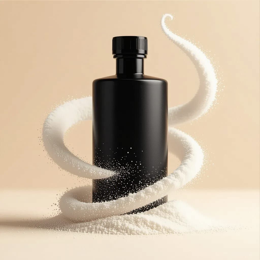 Black Jar with Swirling White Dust on Beige Background
