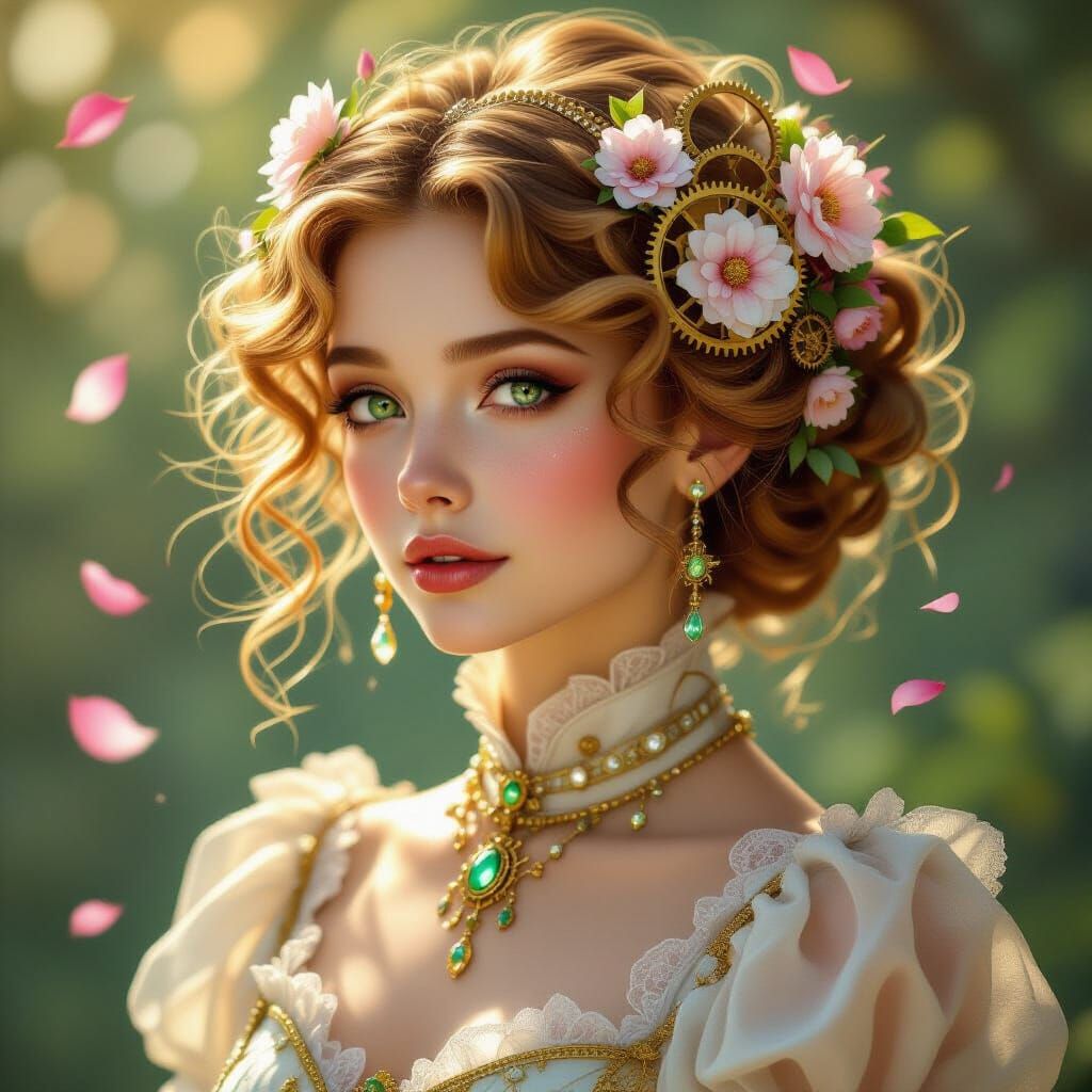 Clockwork Bloom: Ethereal Portrait of a Woman