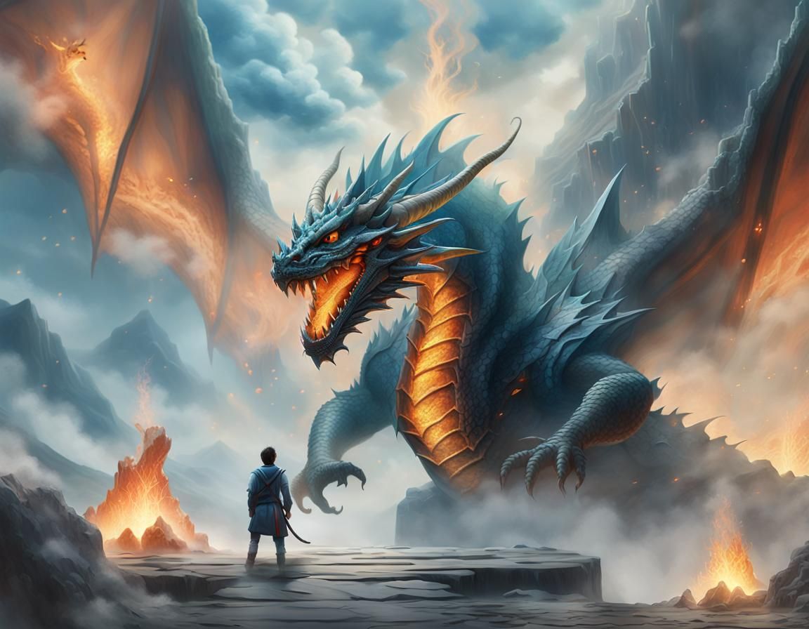 a masterpiece of a Dragon trapped in a very large cave,  he'...