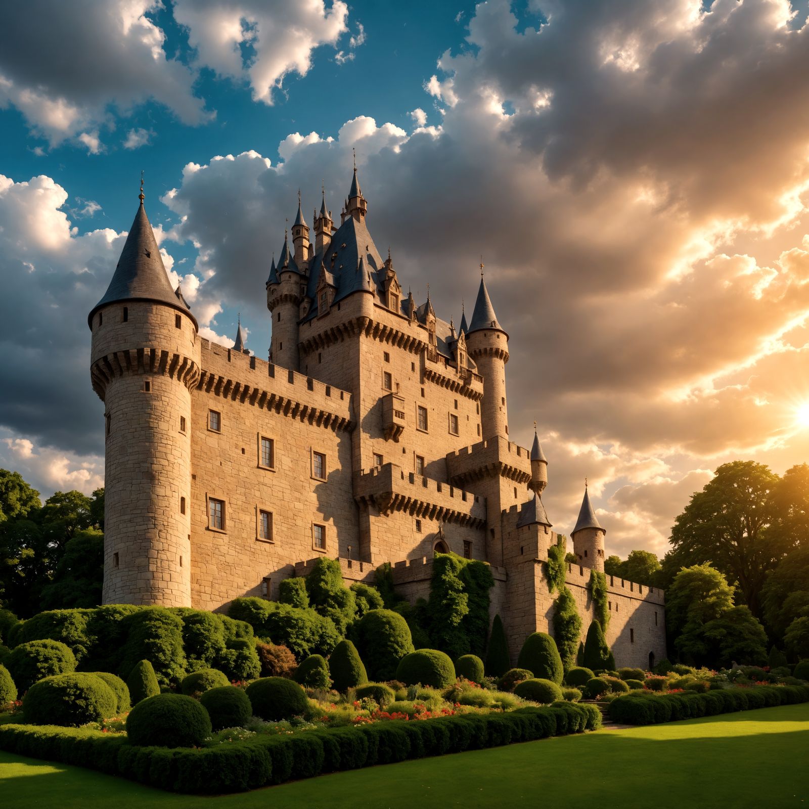 Enchanted Castle in Vibrant Garden Setting