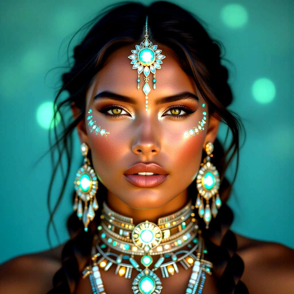 Hyperrealistic full body portrait of a beautiful indigenous ...