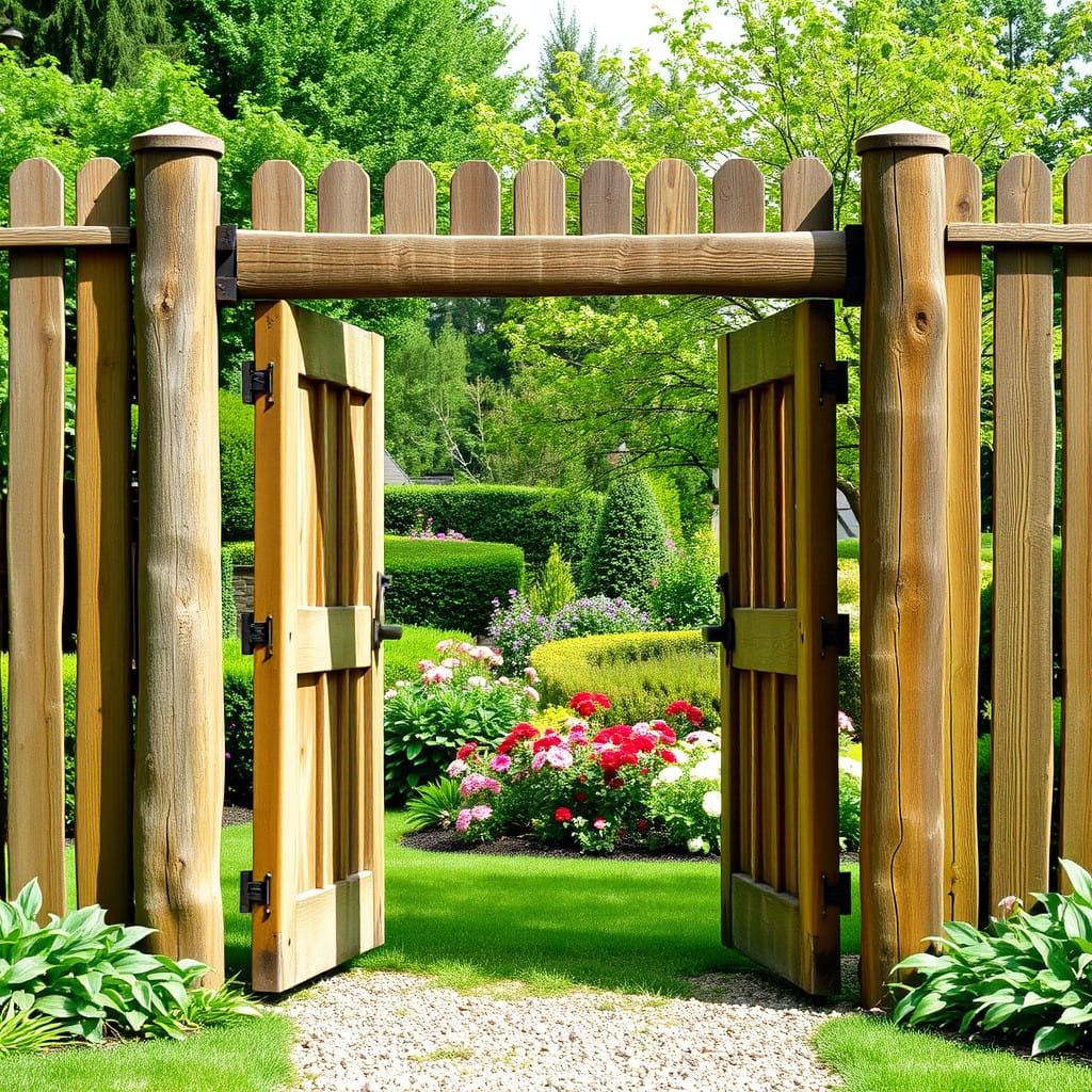 Vibrant Garden Scene Behind a Rustic Wood Fence