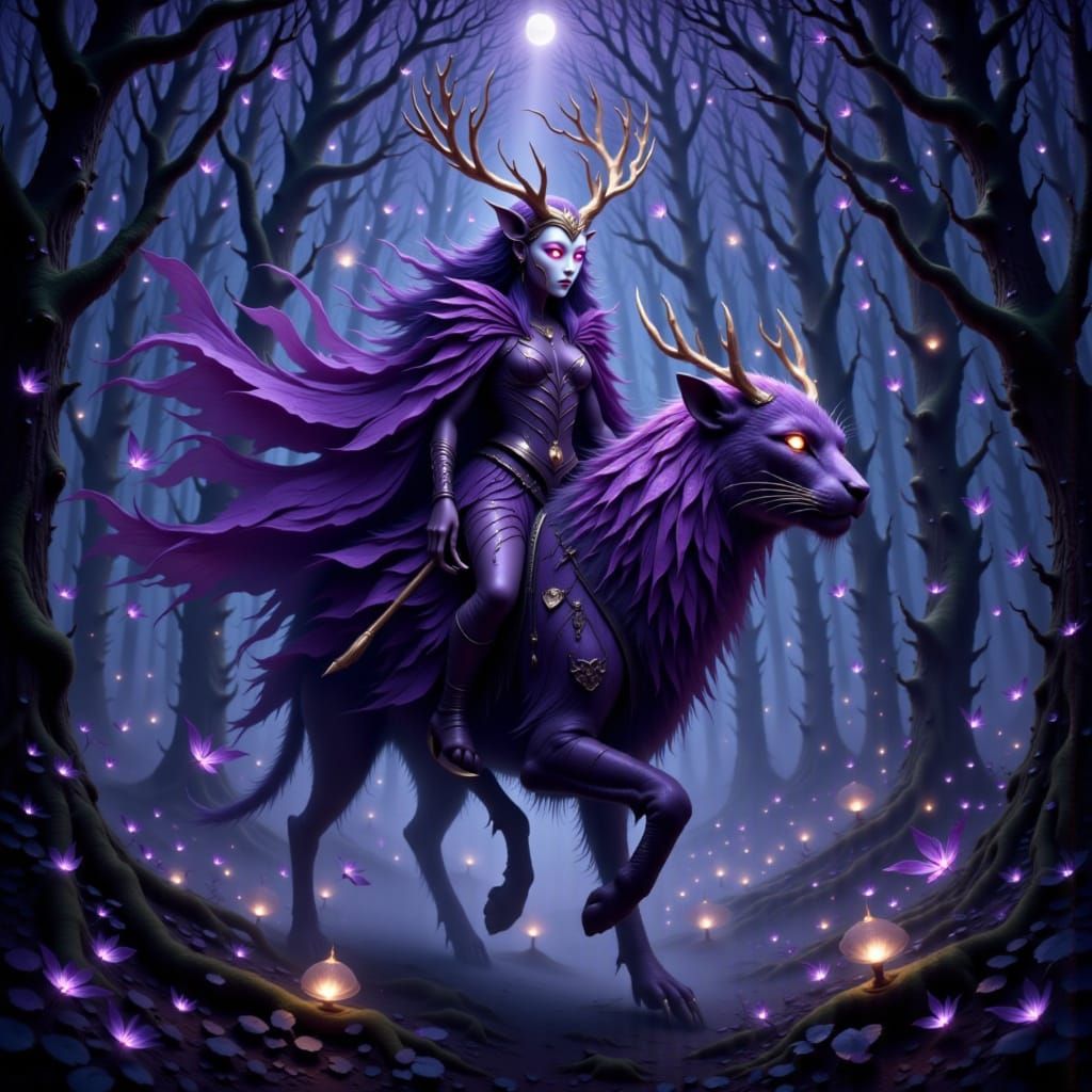Releva the Enchanted Huntress: A Tale of Violet Elegance and Mystical Majesty