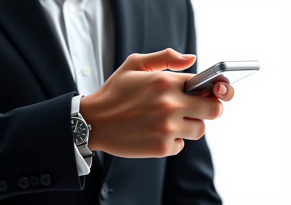 Futuristic Mobile Phone Held by Business Hand in 8K