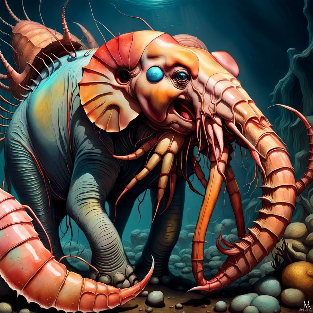 Surreal Elephant Shrimp Hybrid in Digital Painting Style