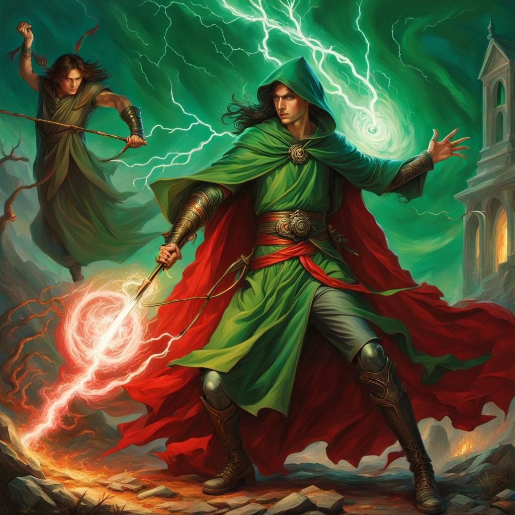 Wizard Duel as a Waterhouse Painting