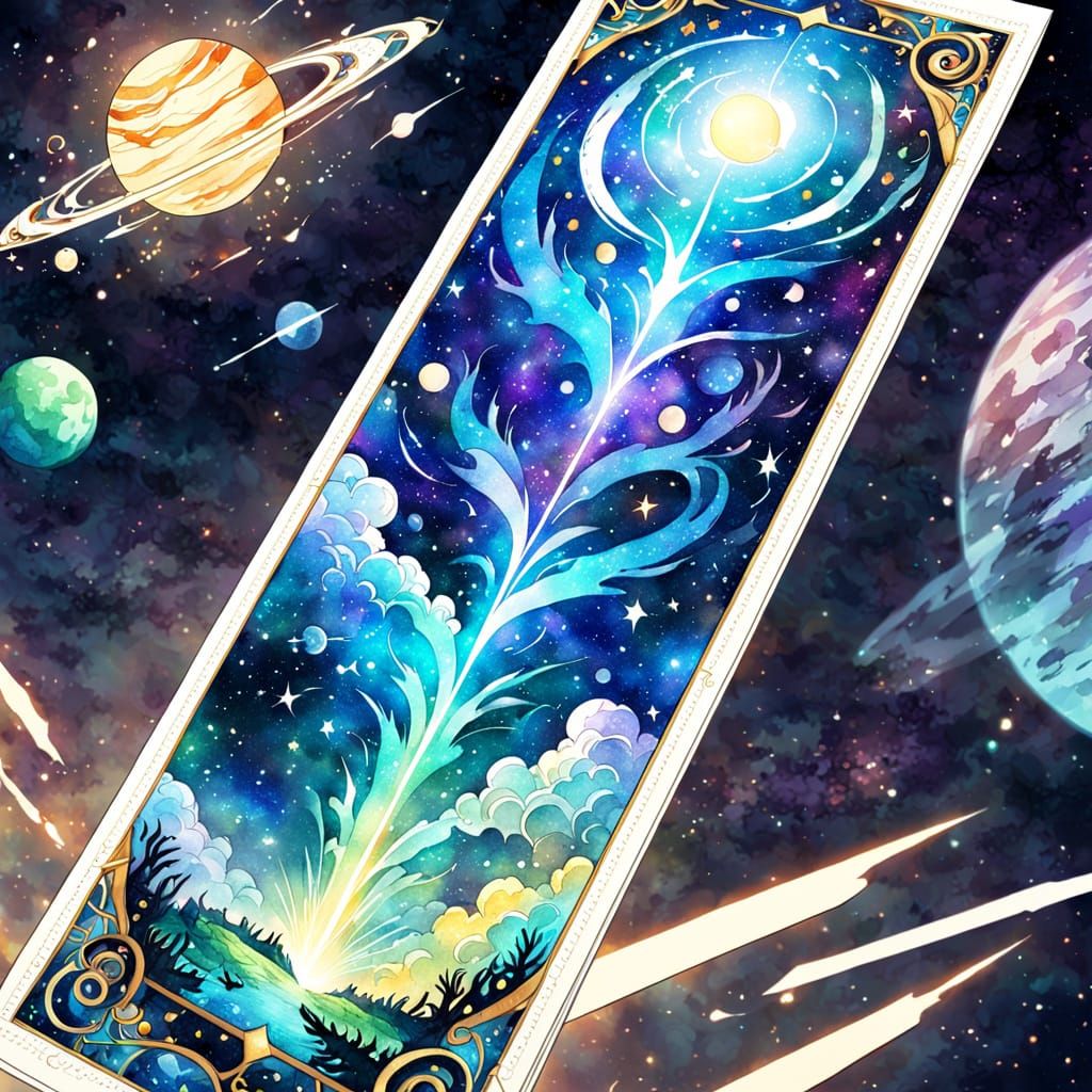 Cosmic Bookmark in Vibrant Watercolor Style