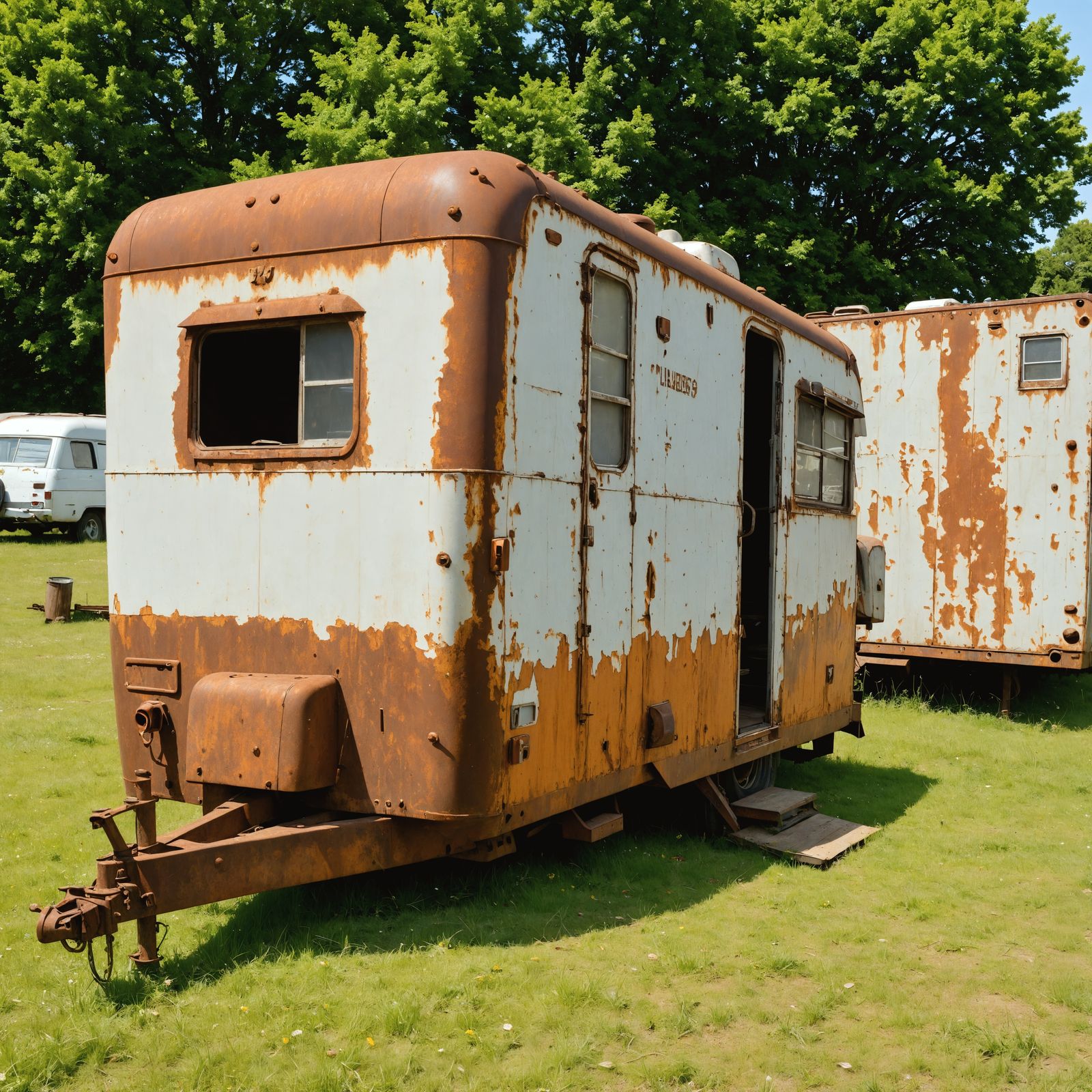 Rustic Abandoned Trailer Scene in a Rural Setting
