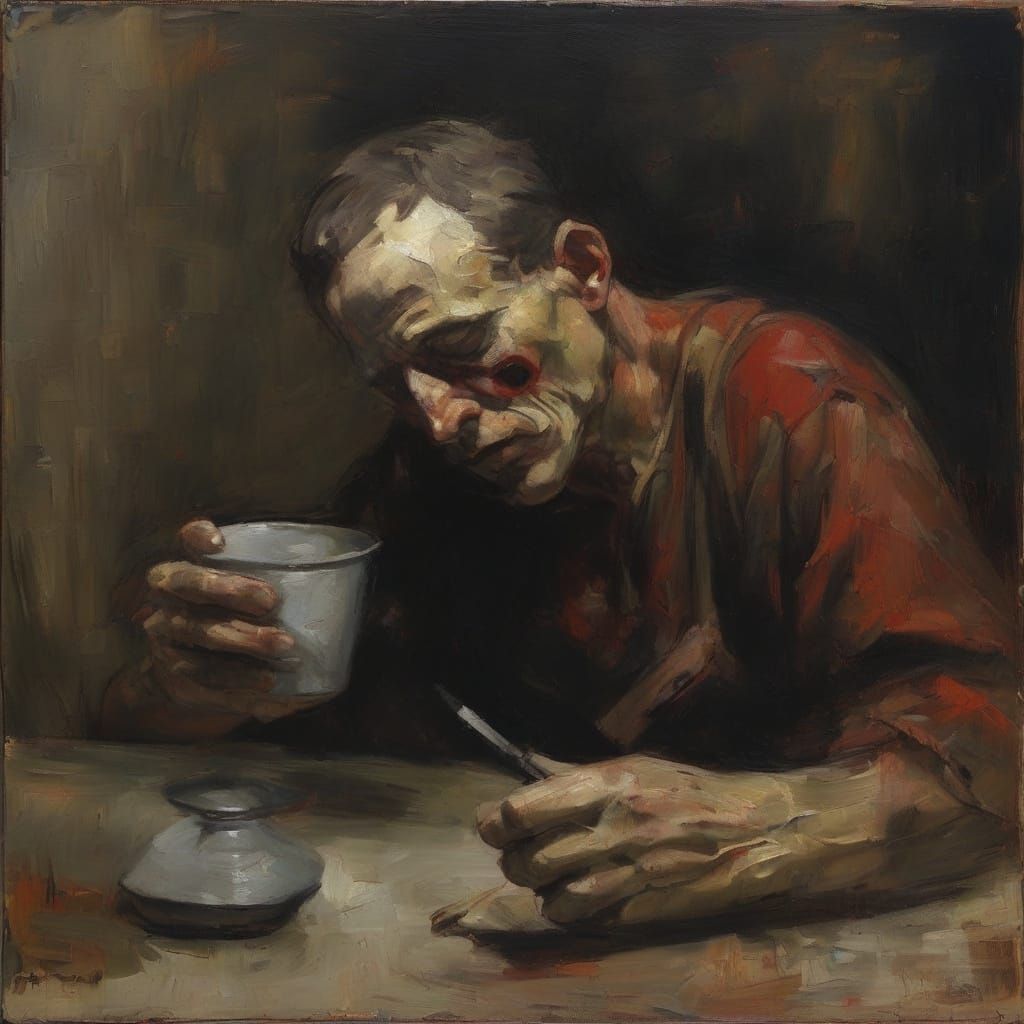 Man Drinks Poison in Expressionist Masterpiece