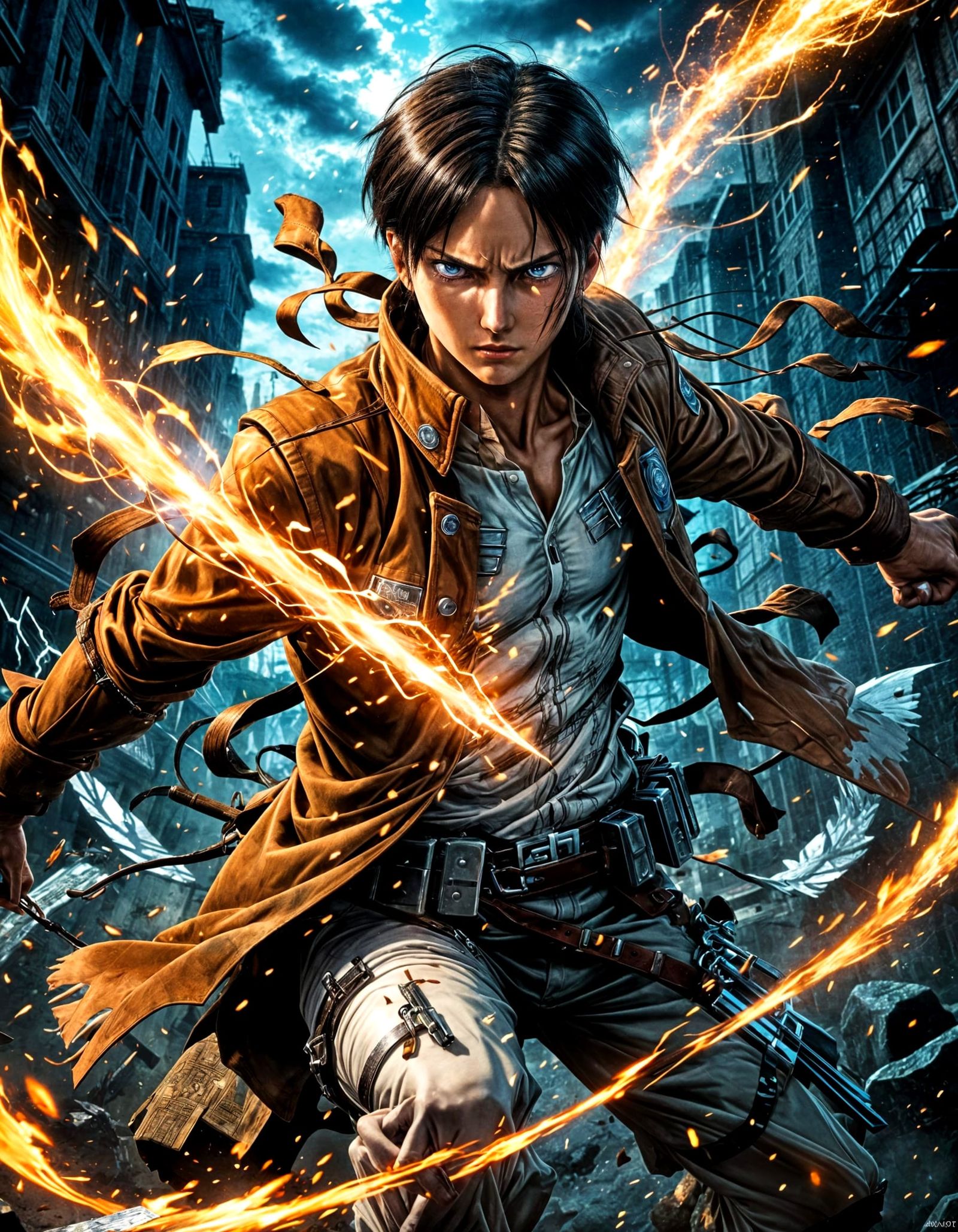 Powerful Anime Levi Ackerman in Epic Fight Scene