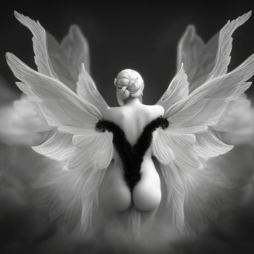 Fairy Angel,butterfly   Infrared black and white photography,   Jerry Uelsmann, apparition of a winged angel, angel of c...