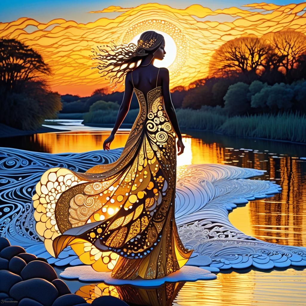 Luminous Foam Art Zentangle Art Woman by River