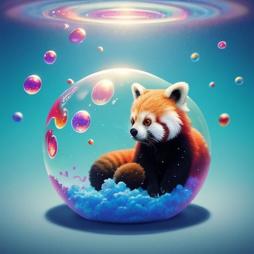 Red Panda in Bubble on Candy Cloud