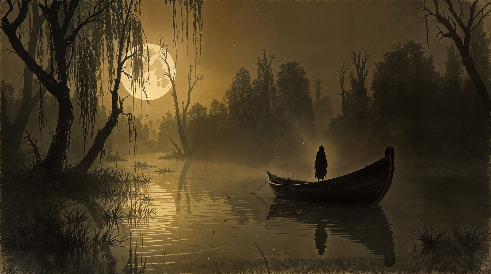 Ethereal Inkpunk Ghost Amidst Swampy Wetlands