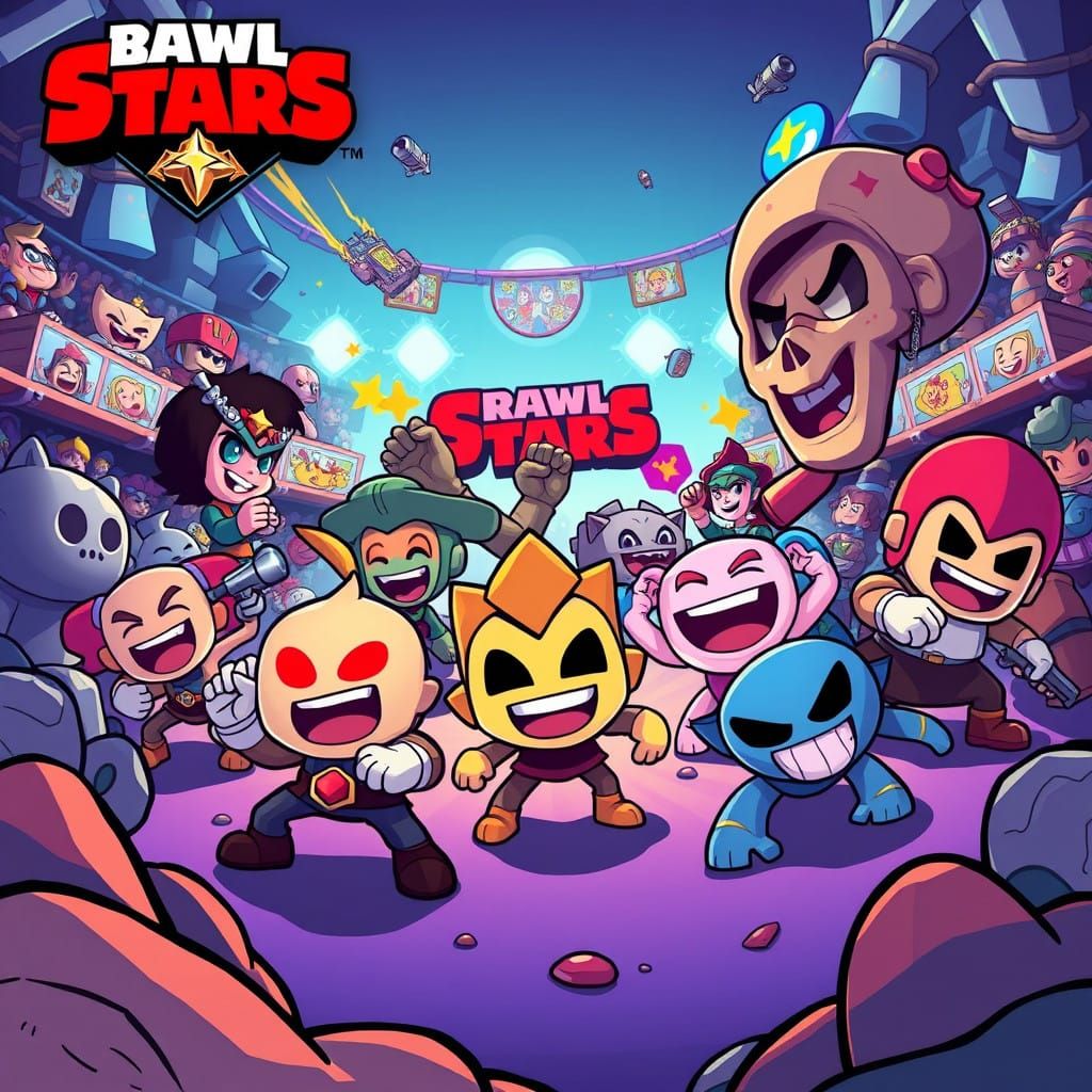 Vibrant Brawl Stars Arena in Cartoonish Style