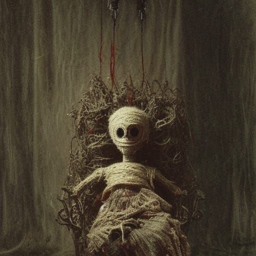 Sinister Yarn Voodoo Doll in Horror Style